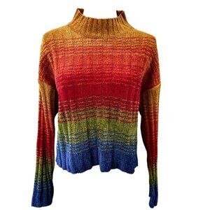 VTG 90s Reference Point Cropped Sweater Womens Large Colorful Festival Boxy Y2K